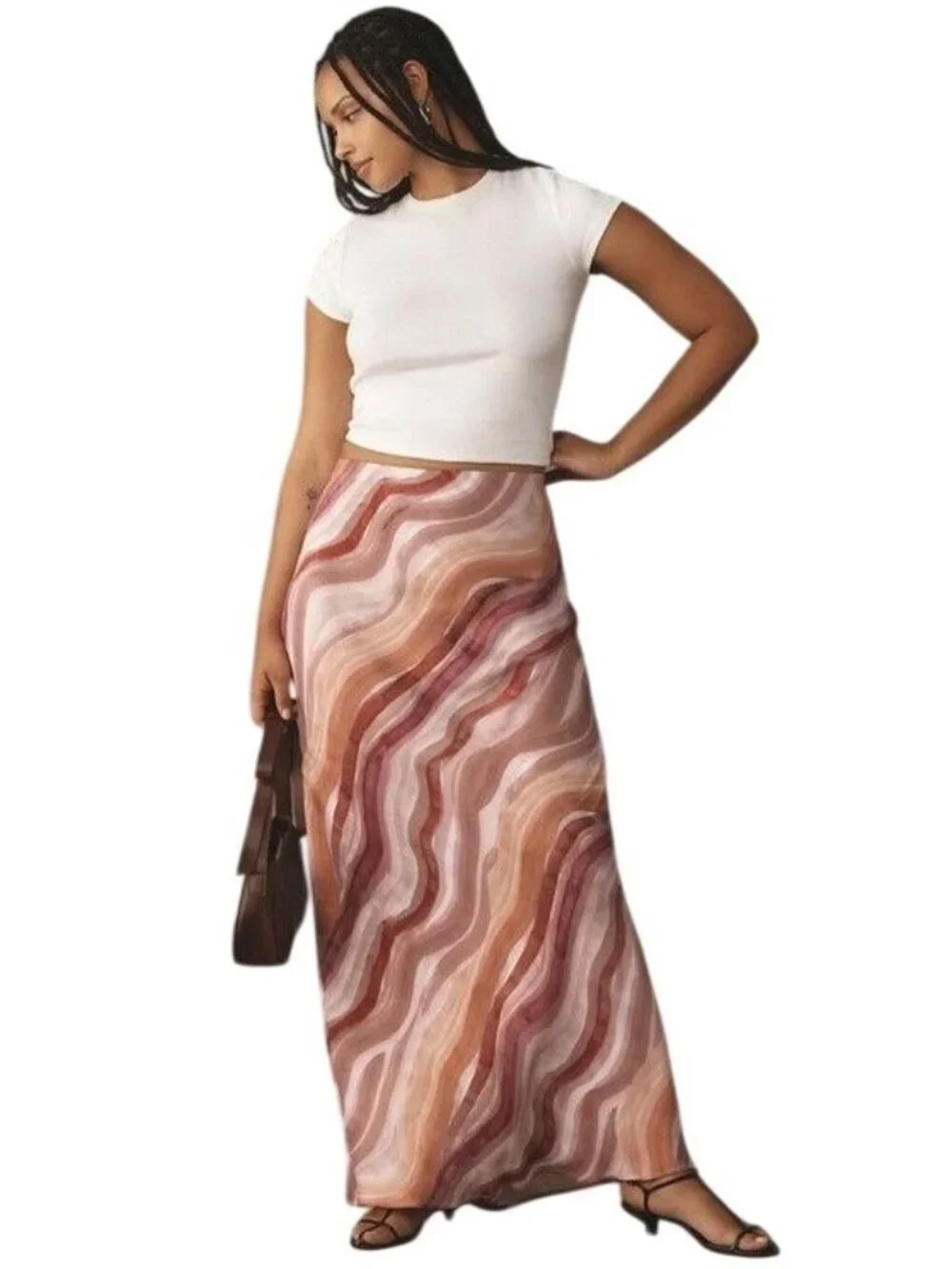 Anthropologie Tilda Wavy Marble Maxi Skirt 2X Flowing Boho Artsy Fall Chic $128
